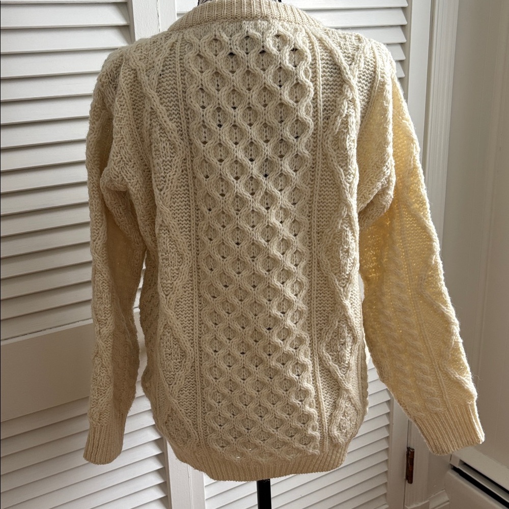 Aran Cardigan Cable Knit Sweater Pockets L - Picture 4 of 10